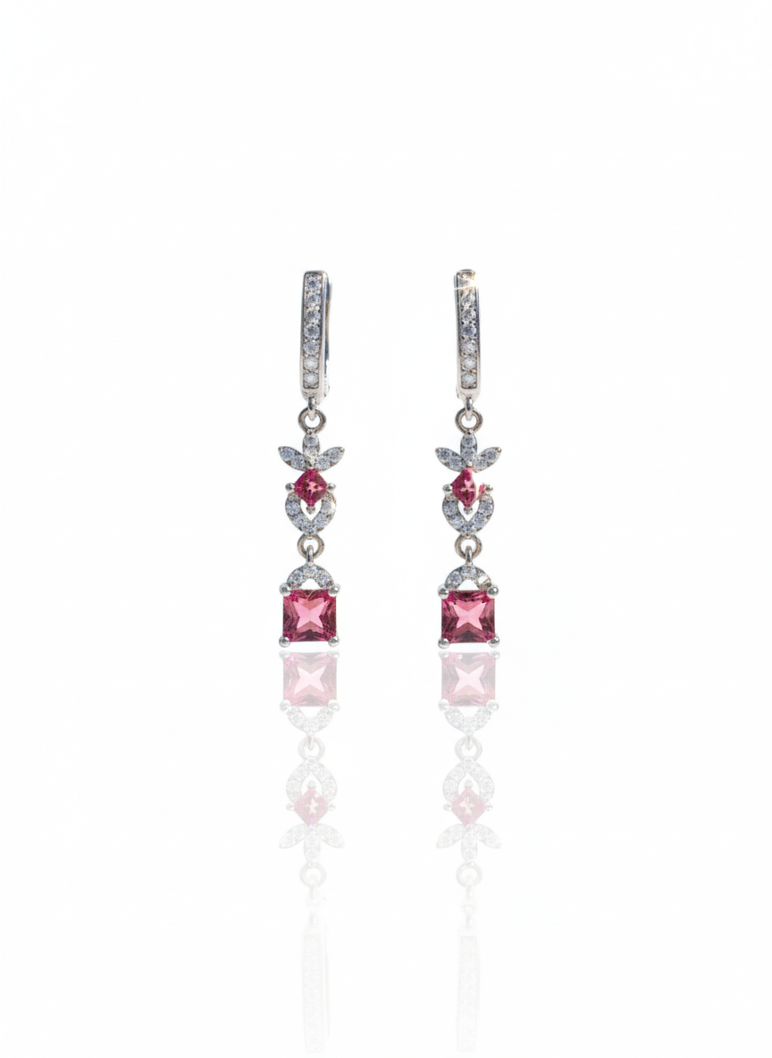 Red Square-Cut Designer (Earrings)