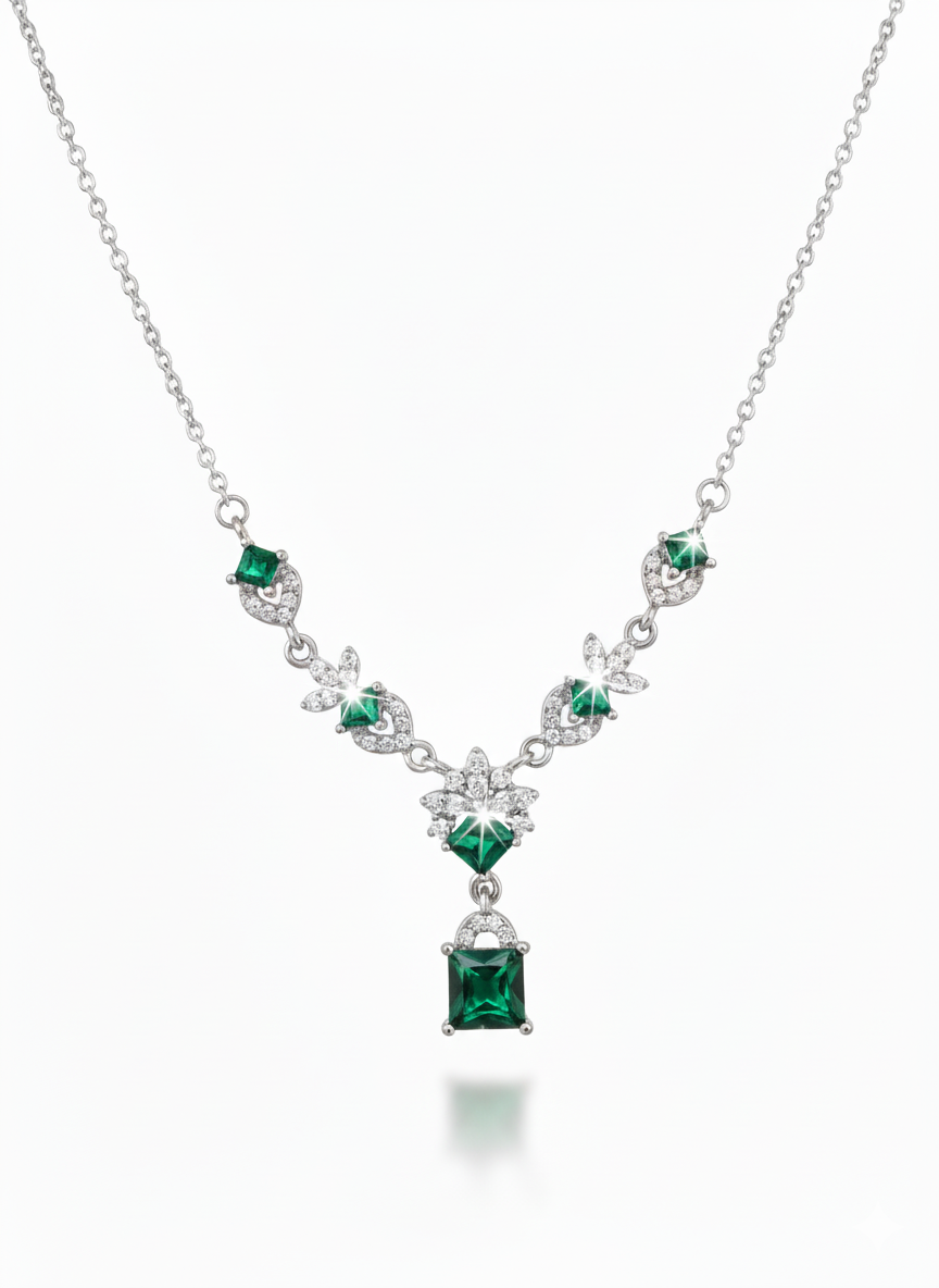 Emerald Green Square-Cut Designer (Necklace)