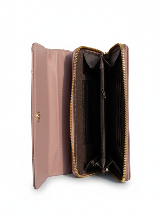 Women’s Embroidered Long Wallet with Shoulder Strap – Waterproof PVC Lining