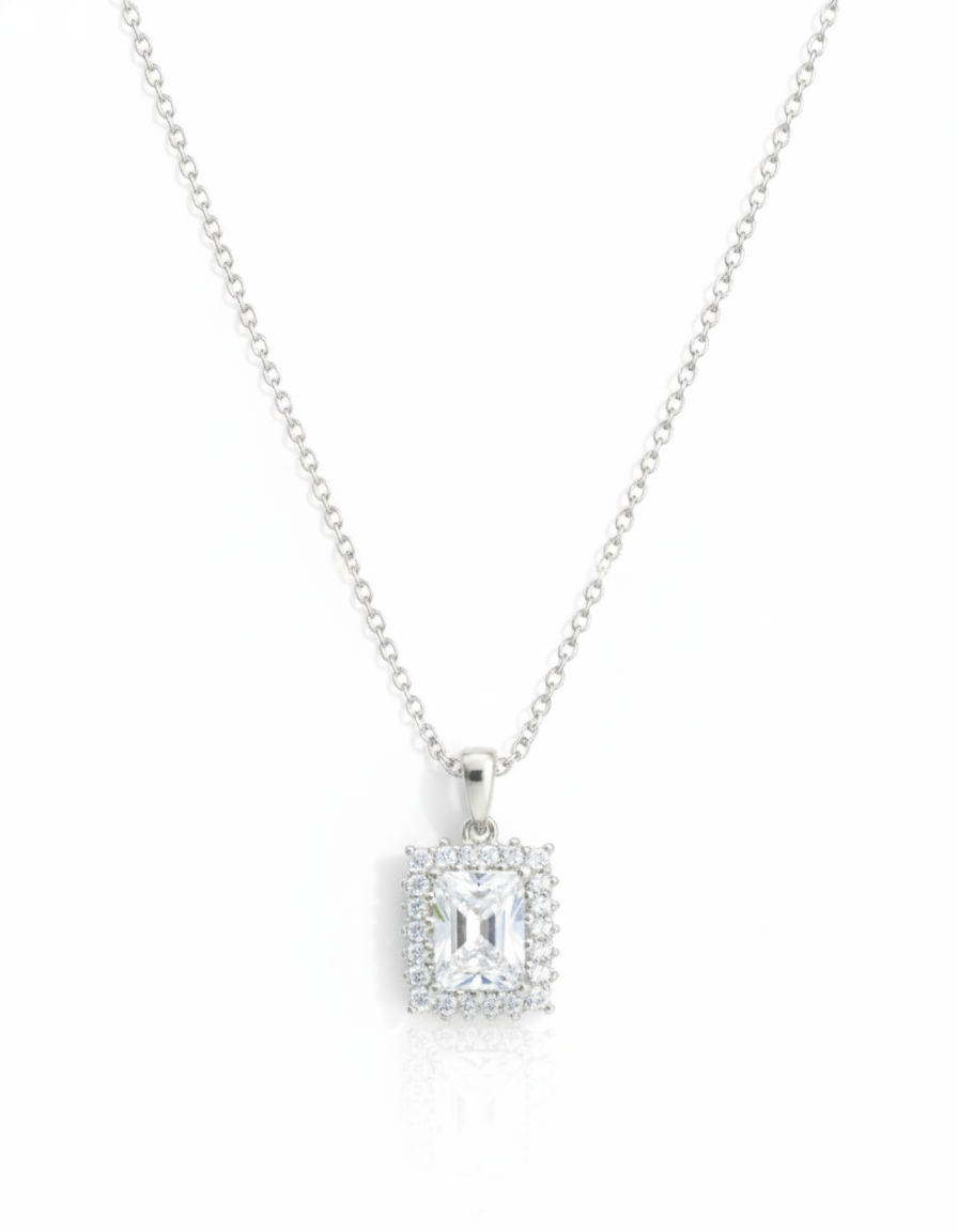 Cushion Cut Halo Drop Jewelry (Necklace)