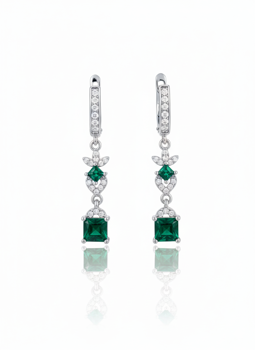 Emerald Green Square-Cut Designer (Earrings)