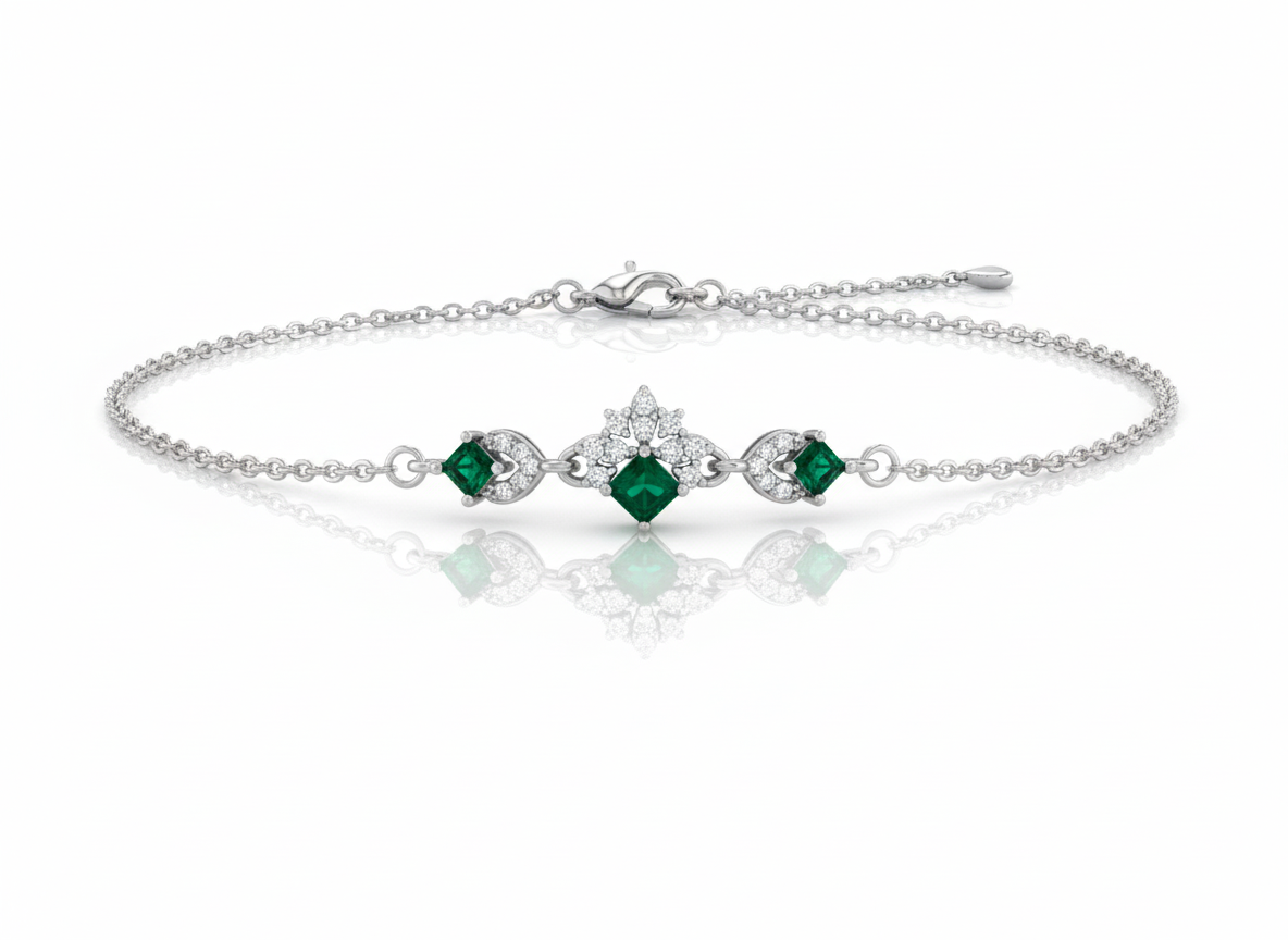 Emerald Green Square-Cut Designer (Bracelet)
