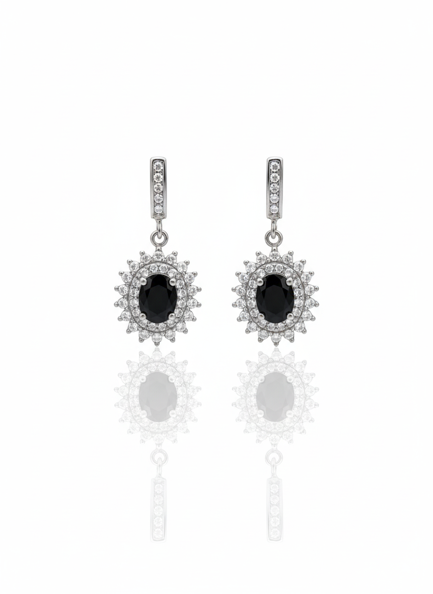 Black Zirconia Sunburst Designer (Earrings)