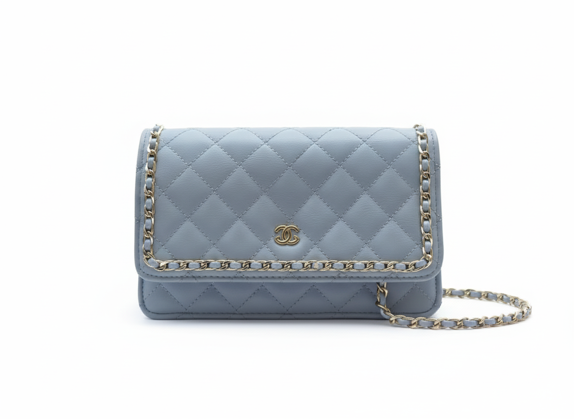 Quilted Leather Chain Wallet/Clutch