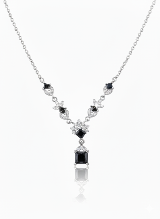 Black Square-Cut Zirconia (Necklace)