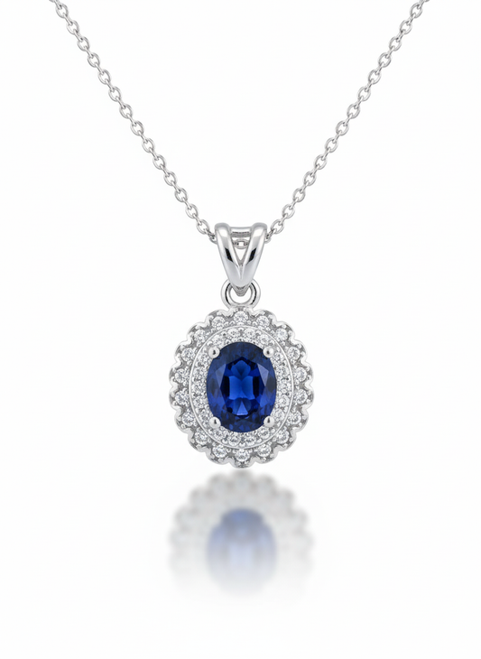 Blue Oval Halo Designer (Necklace)