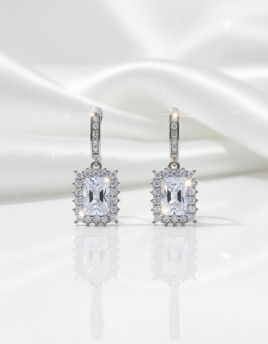 Cushion Cut Halo Drop Jewelry Set