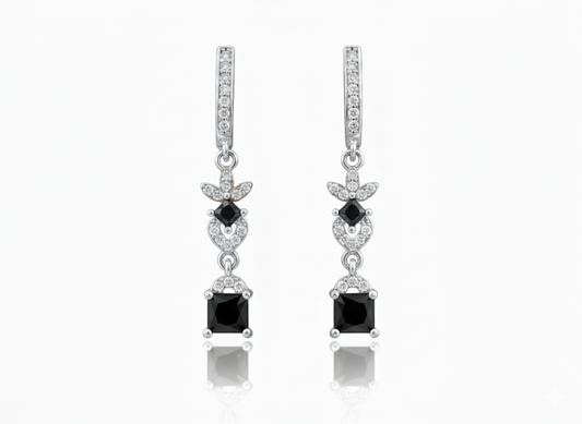 Black Square-Cut Zirconia (Earrings)