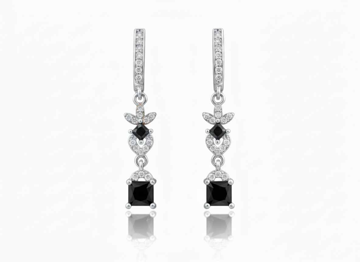 Black Square-Cut Zirconia Set