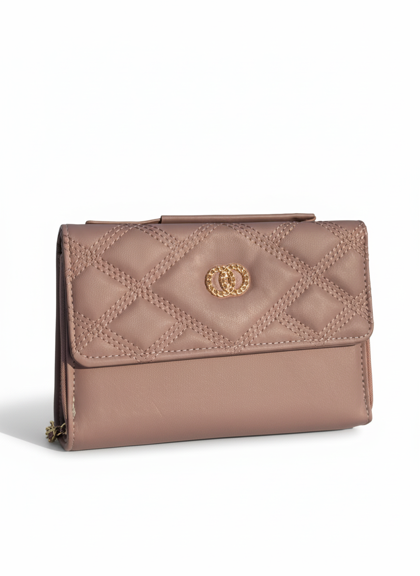 Women’s Embroidered Long Wallet with Shoulder Strap – Waterproof PVC Lining