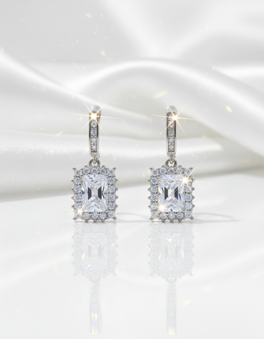 Cushion Cut Halo Drop Jewelry (Earrings)