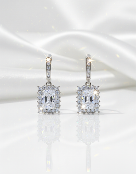 Cushion Cut Halo Drop Jewelry (Earrings)