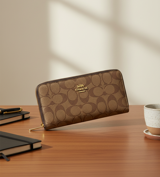 Coach Long Zip Around Wallet in Signature Canvas.