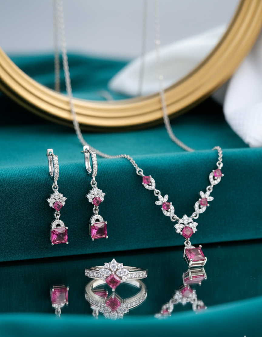 Red Square-Cut Designer Set