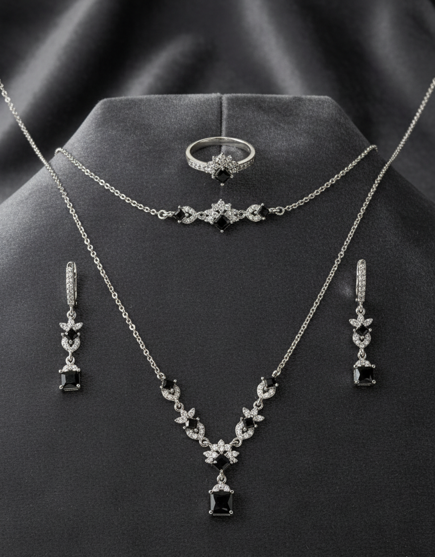 Black Square-Cut Zirconia Set