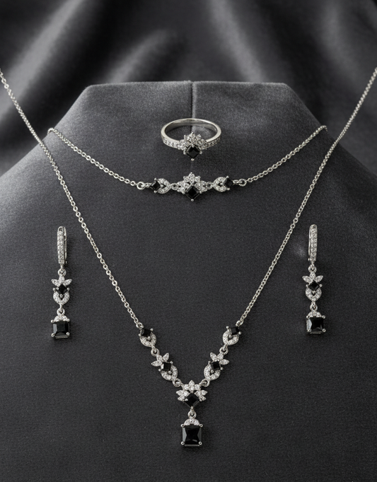Black Square-Cut Zirconia Set
