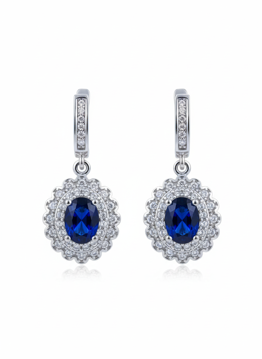 Blue Oval Halo Designer (Earrings)