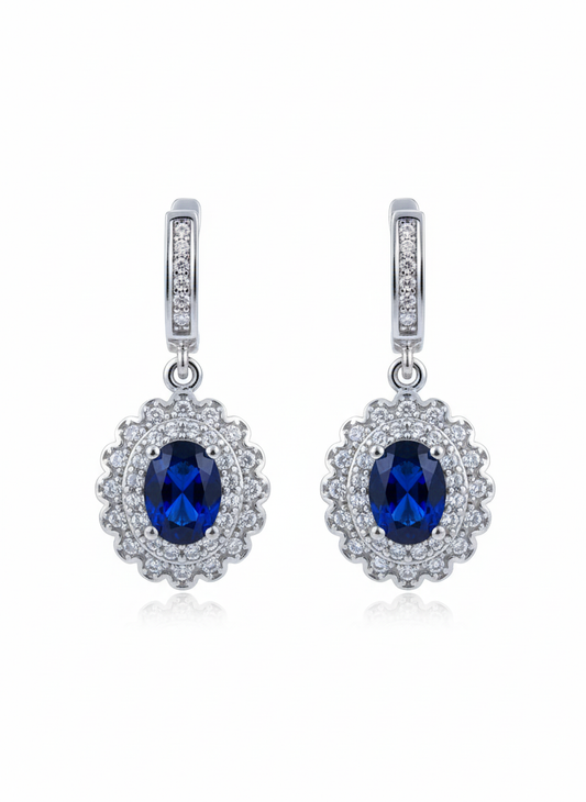 Blue Oval Halo Designer (Earrings)