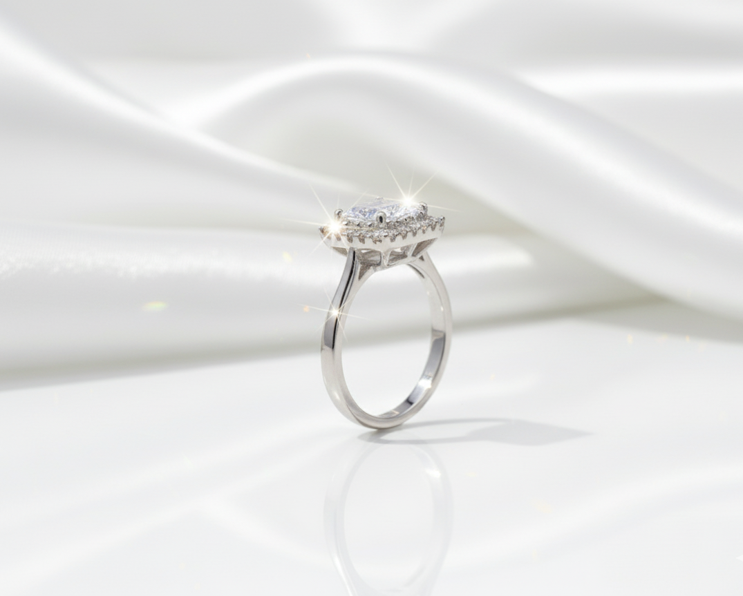 Cushion Cut Halo Drop Jewelry Set