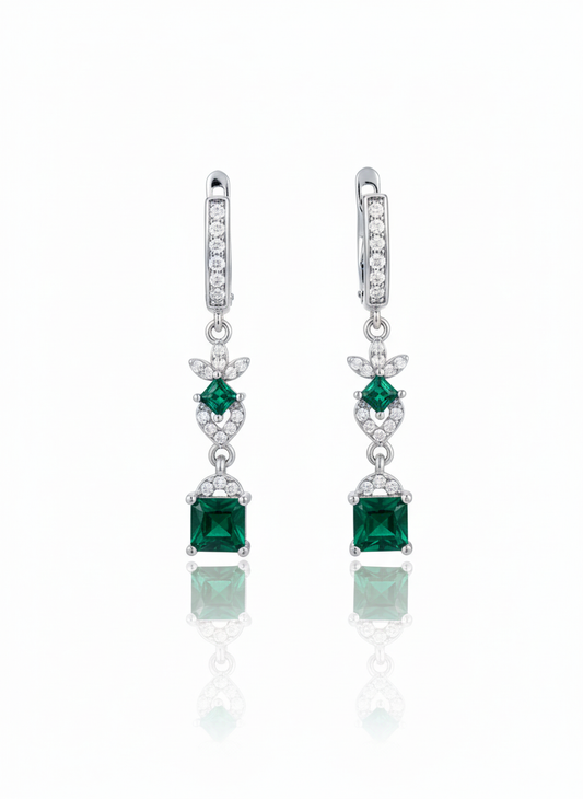 Emerald Green Square-Cut Designer (Earrings)