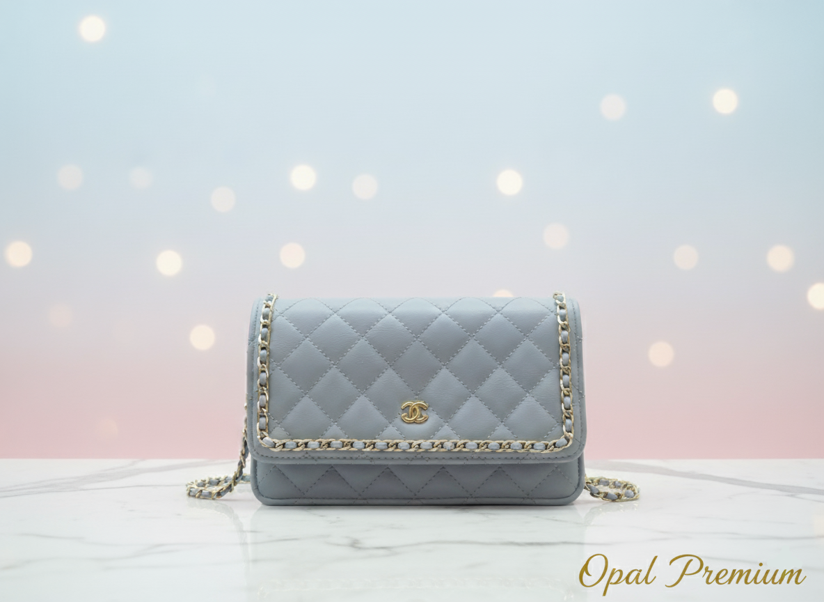 Quilted Leather Chain Wallet/Clutch